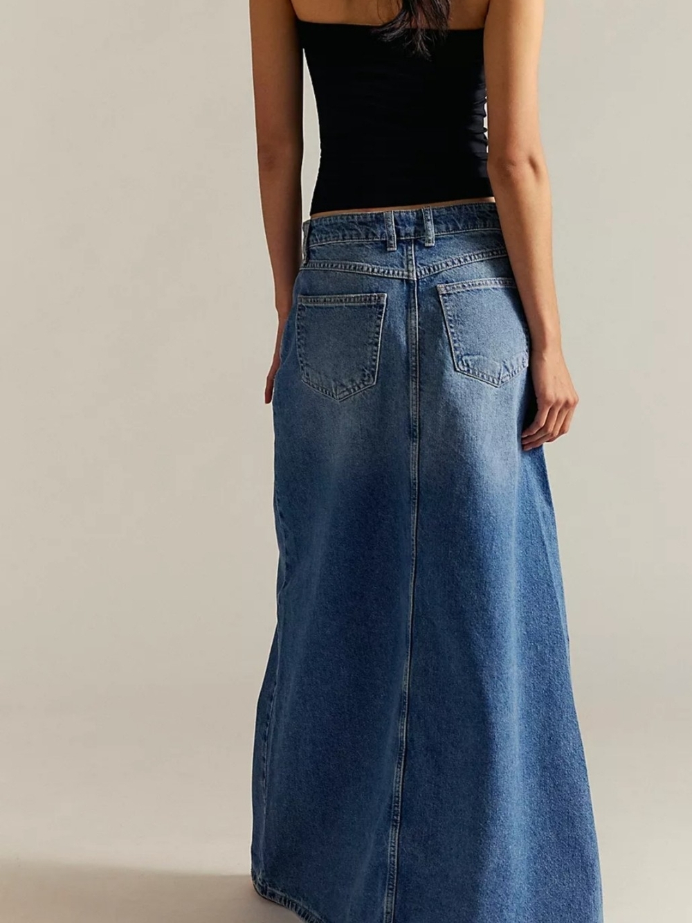 Free People Blue Sapphire Denim Maxi Skirt With Front Slit
